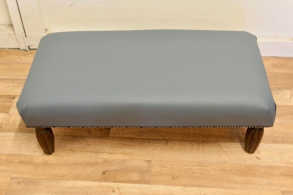 French Leather Upholstered Long Foot Stool photo furniture
