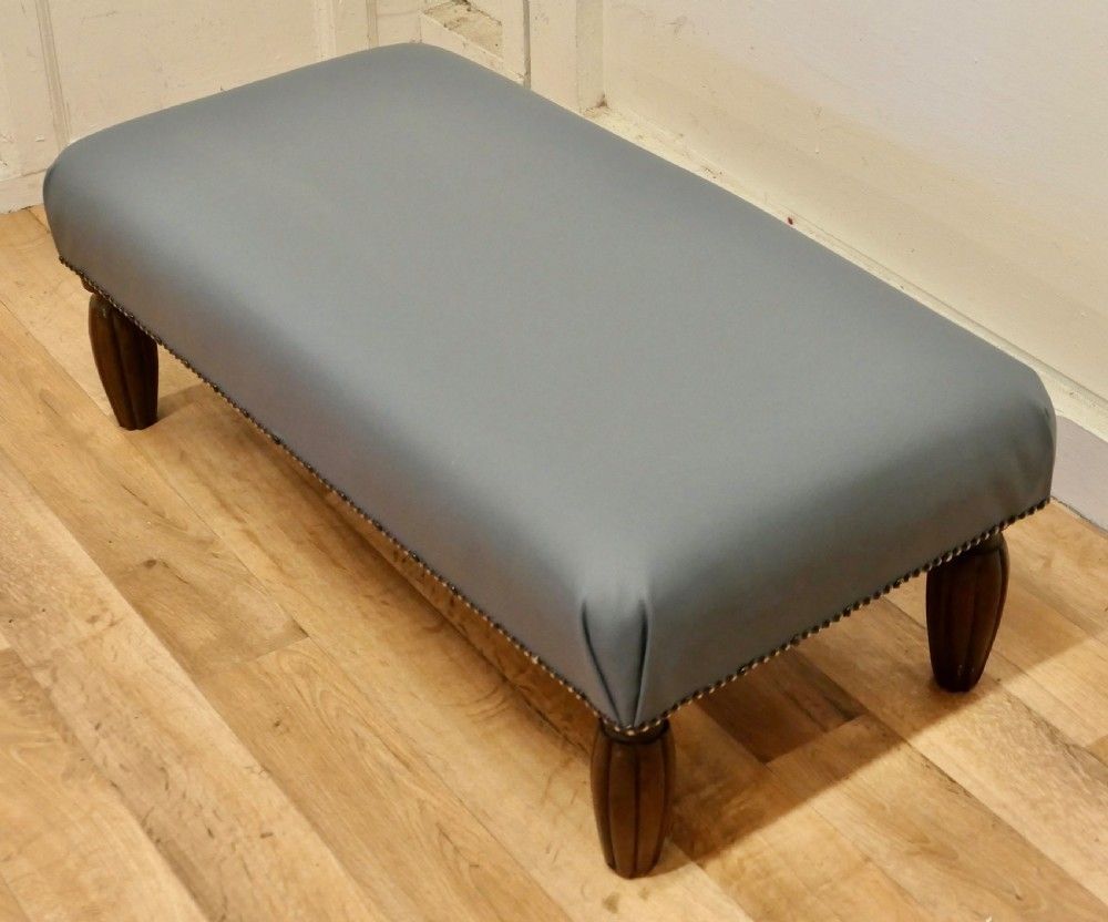 French Leather Upholstered Long Foot Stool photo for sale