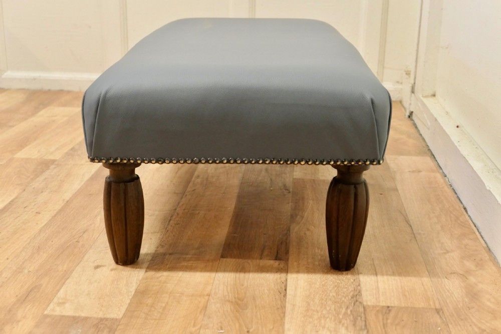 French Leather Upholstered Long Foot Stool photo vinterior