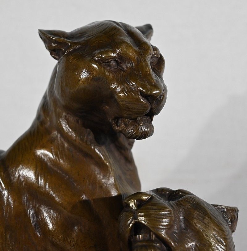 Important Bronze "Couple Of Lionesses", By L. Riché   Early 20th Century photo vinterior