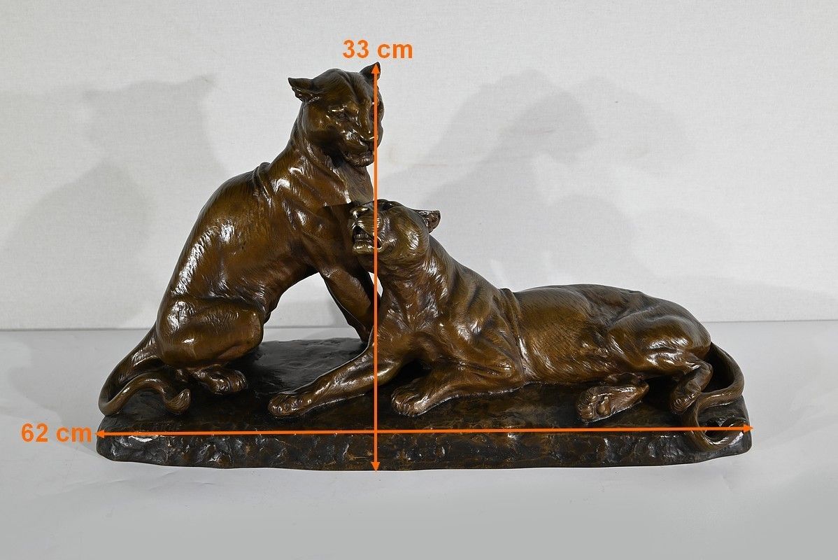 photo buy Important Bronze "Couple Of Lionesses", By L. Riché   Early 20th Century
