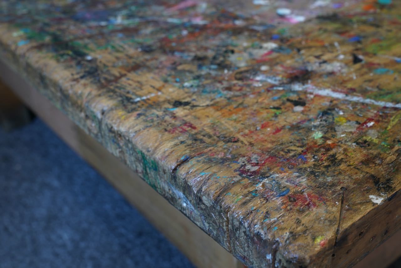 photo for sale Handmade Large Square Coffee Table Hidden Compartment Paint Splattered