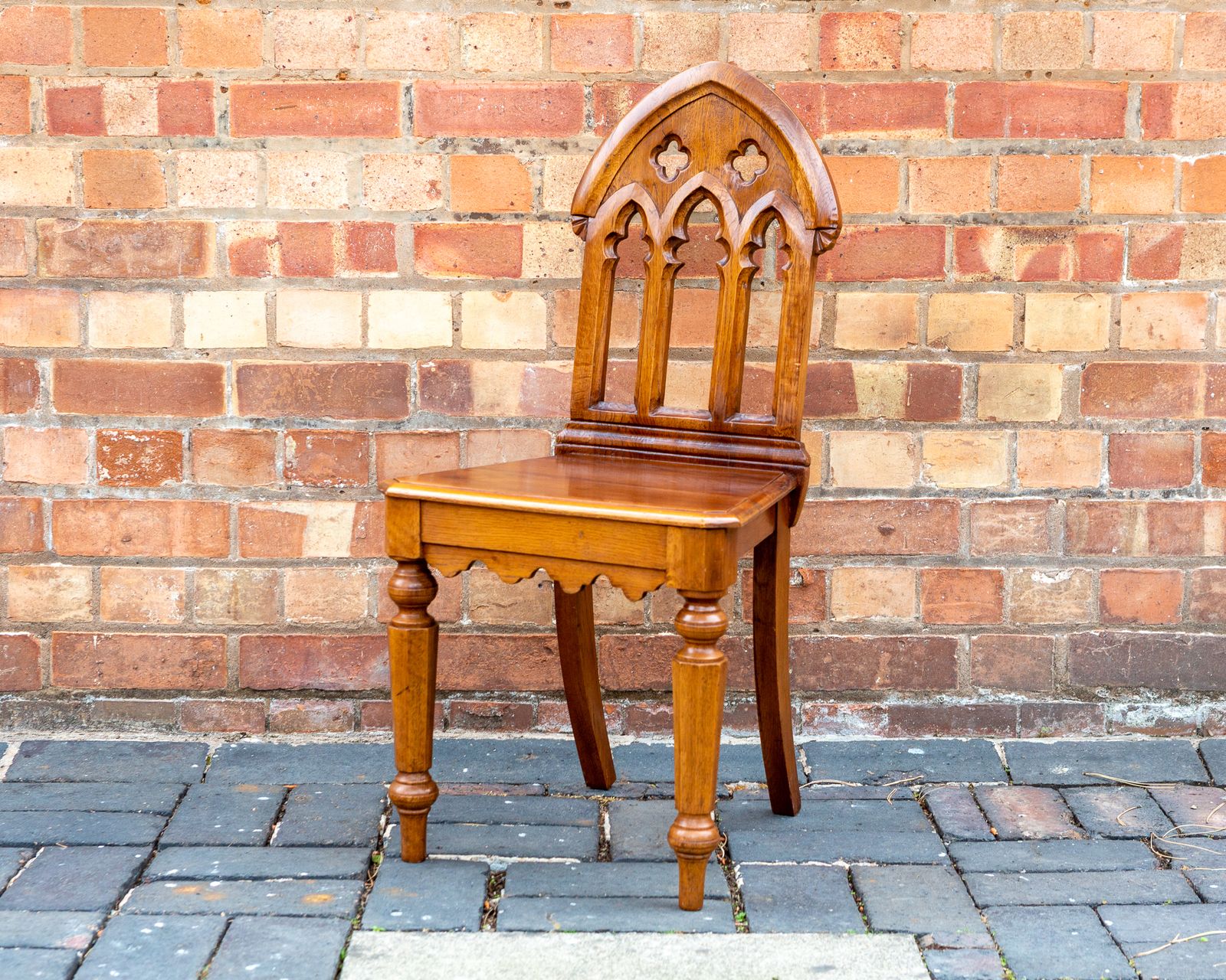 Gothic Revival Steeple Back Oak Chair Pugin Style Carved Hall Chair Tiger Oak Ecclesiastical photo furniture