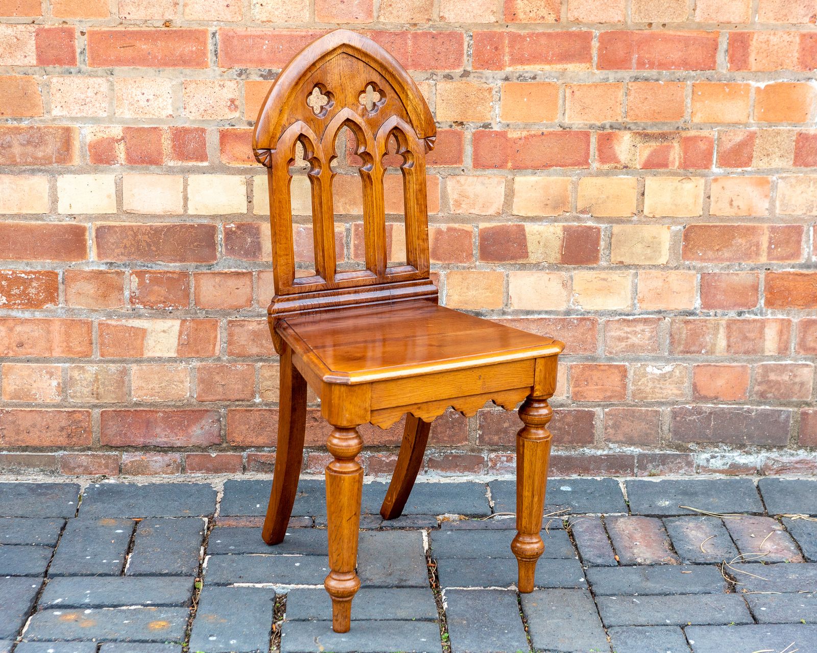 Gothic Revival Steeple Back Oak Chair Pugin Style Carved Hall Chair Tiger Oak Ecclesiastical