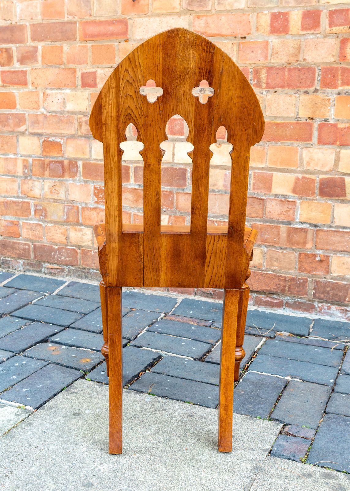 photo buy Gothic Revival Steeple Back Oak Chair Pugin Style Carved Hall Chair Tiger Oak Ecclesiastical