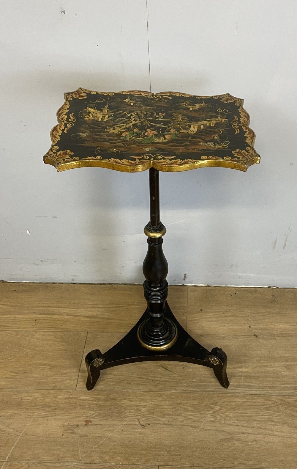 C19th Chinoiserie Wine Table With Ebonised Tripartite Base
