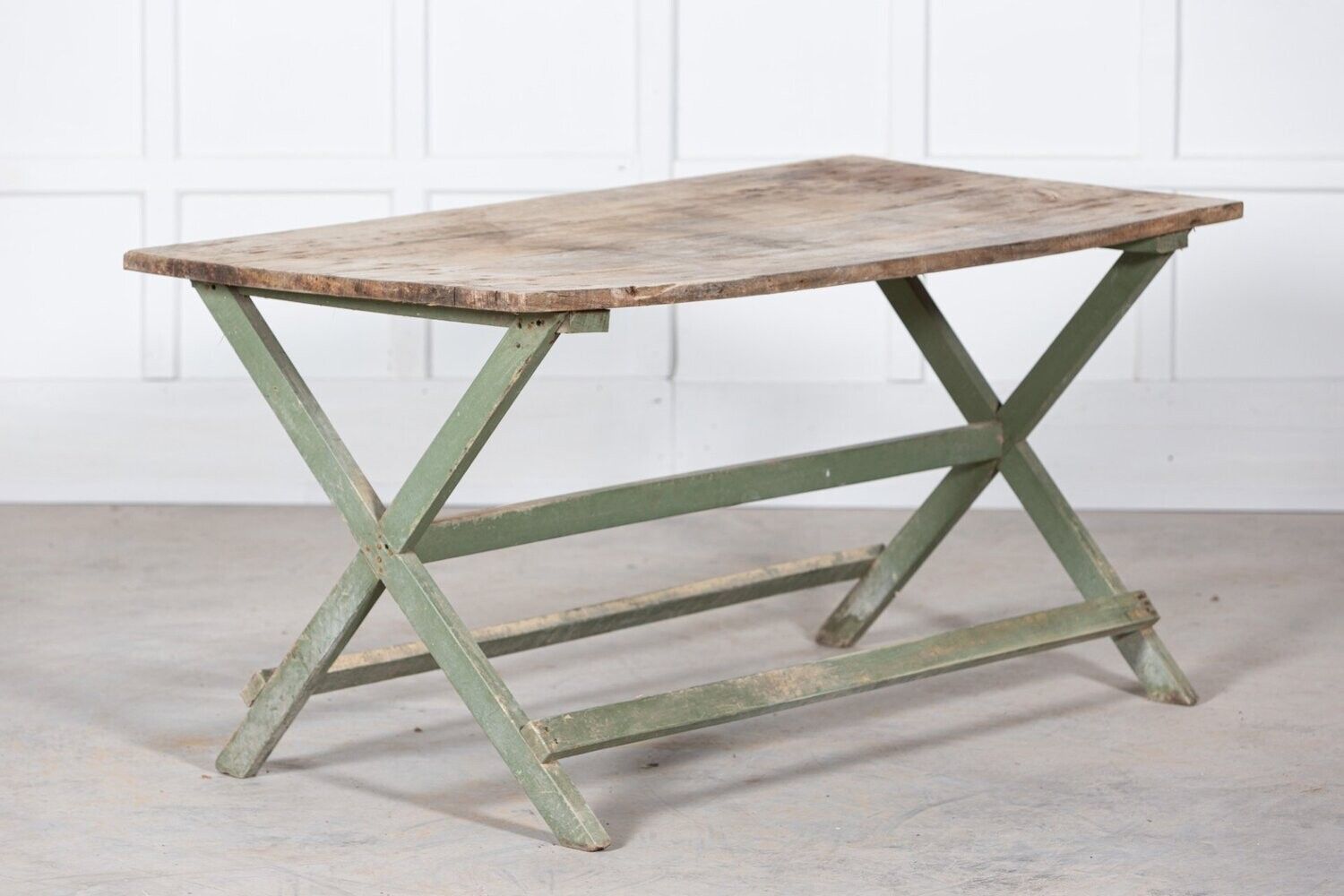 19thc French Painted Green Fruitwood Tavern Table photo for sale
