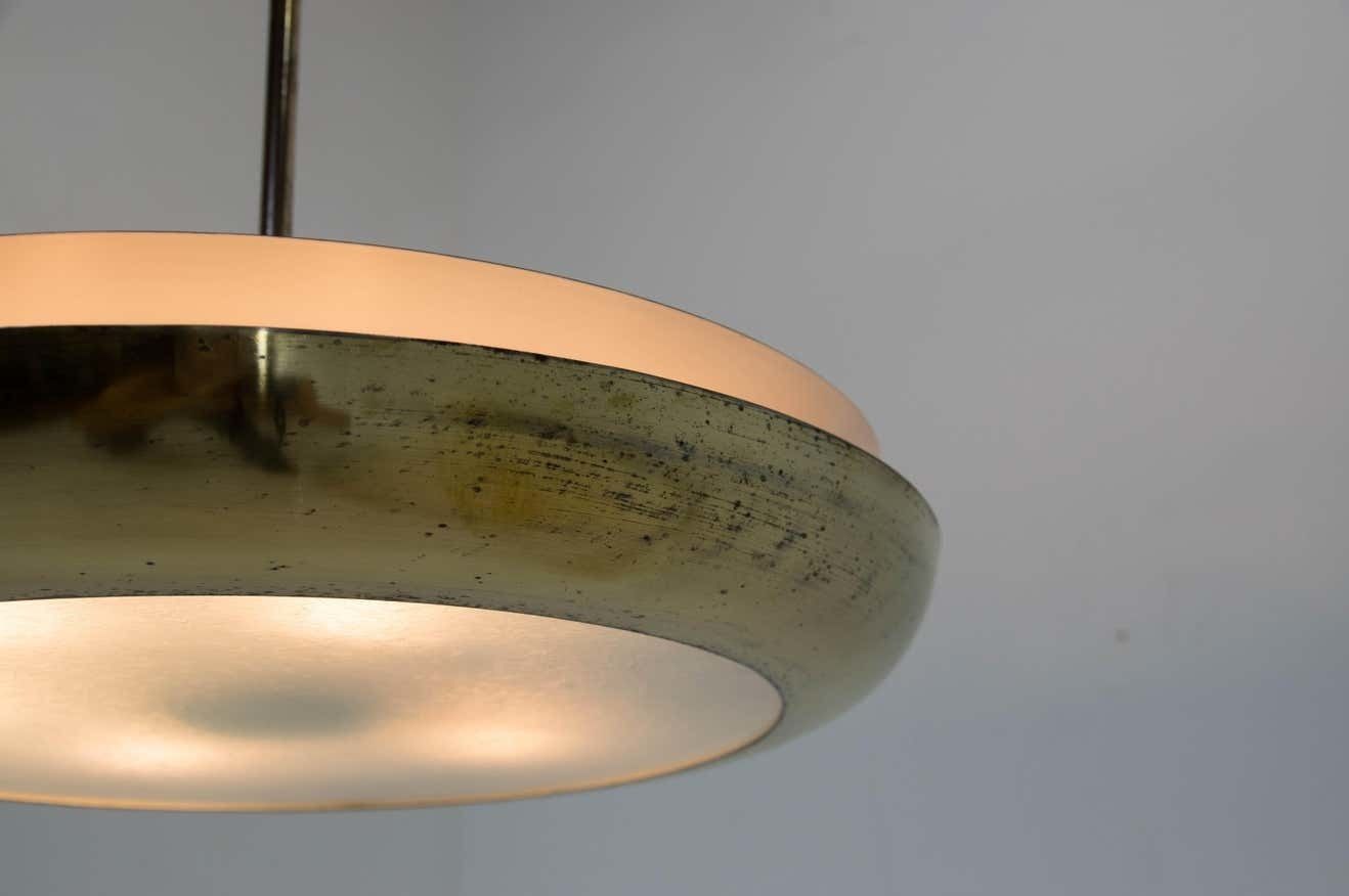 Buhaus / Functionalist Brass Chandelier Ufo, 1930s, Restored photo vintage