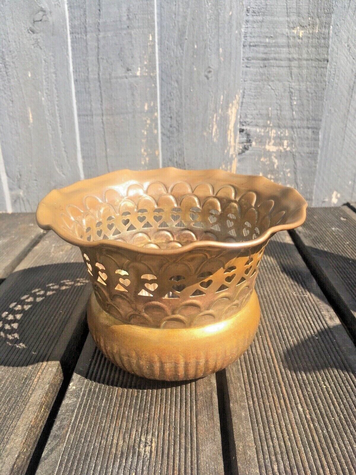 Vintage Brass Pierced Planter Flower Plant Herb Cacti Pot Boho Indian Antique photo 50.0