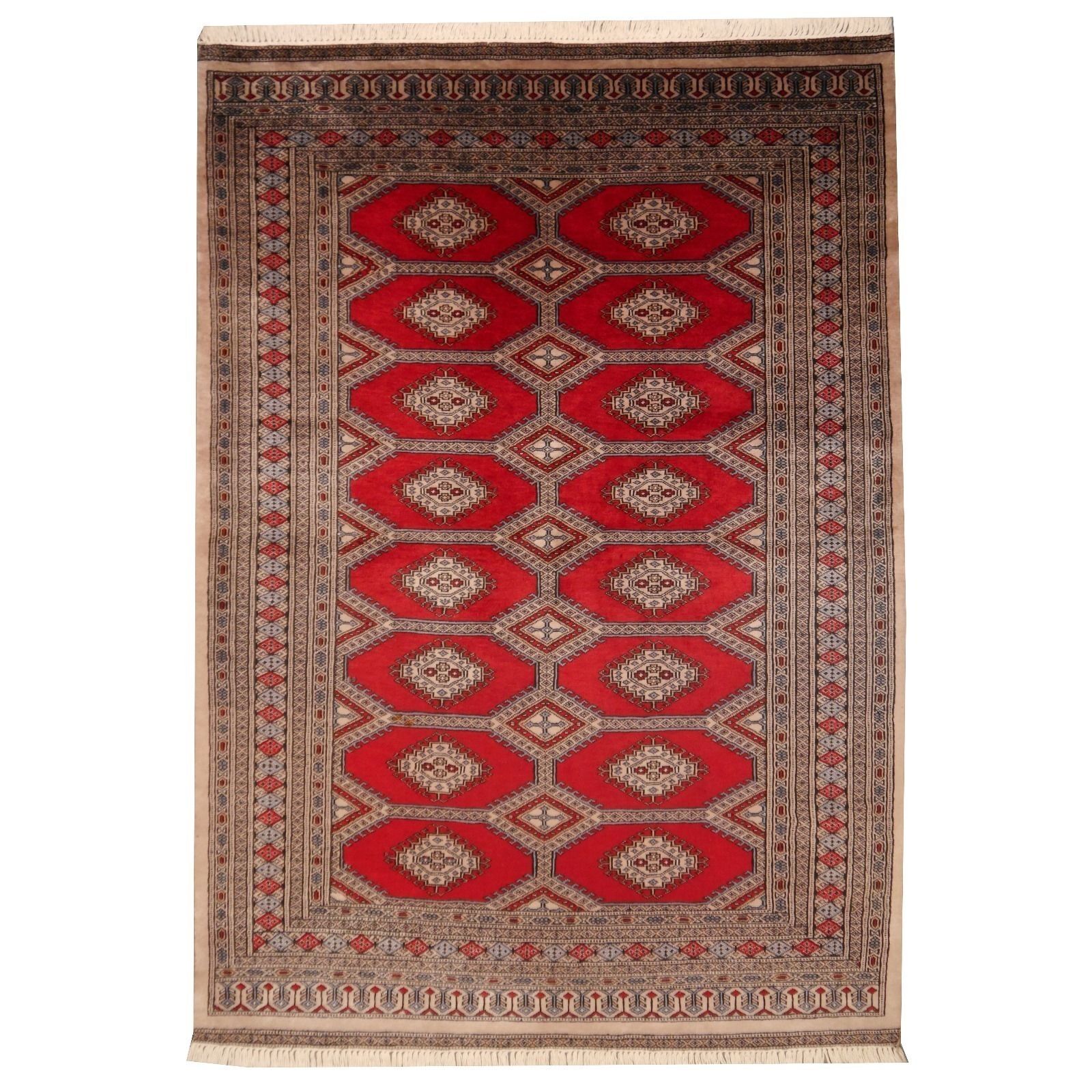 Vintage Turkmen Rug From Pakistan, 1980s Dark Red, Grey 