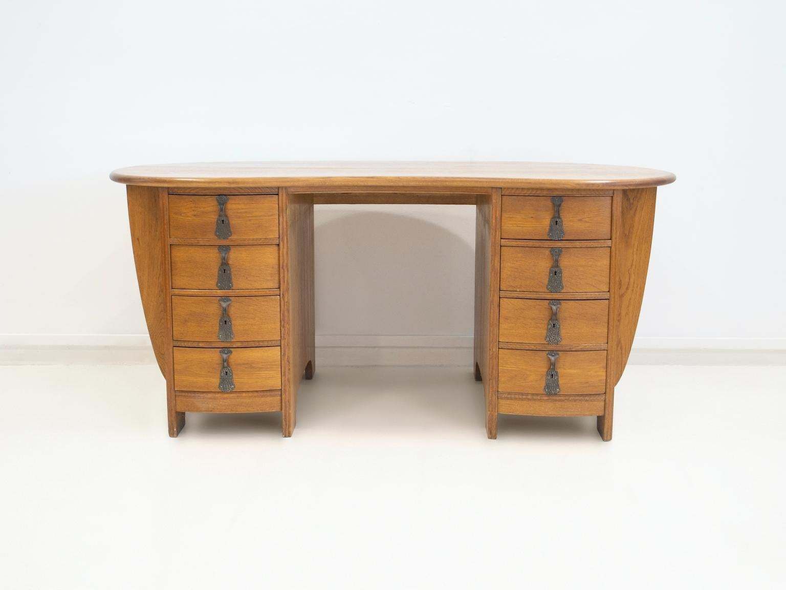 Swedish Art Nouveau Style Oak Writing Desk photo furniture
