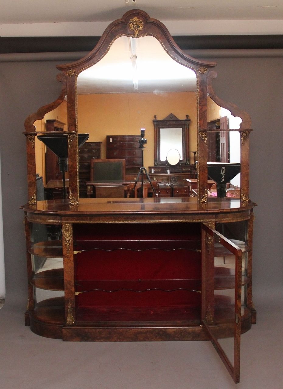 Exhibition Quality Antique 19th Century Burr Walnut Mirror Back Credenza photo for sale