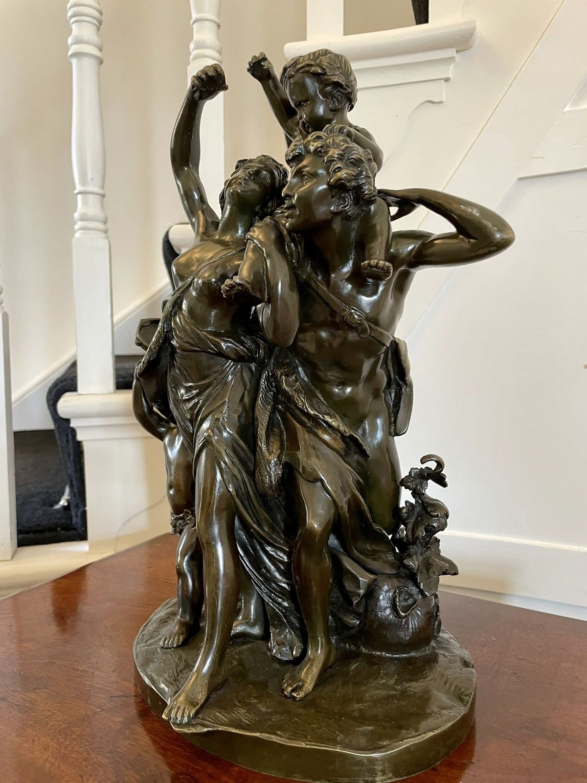 Antique Outstanding Quality Bronze Dancing Maidens Statue Signed By Clodion photo for sale