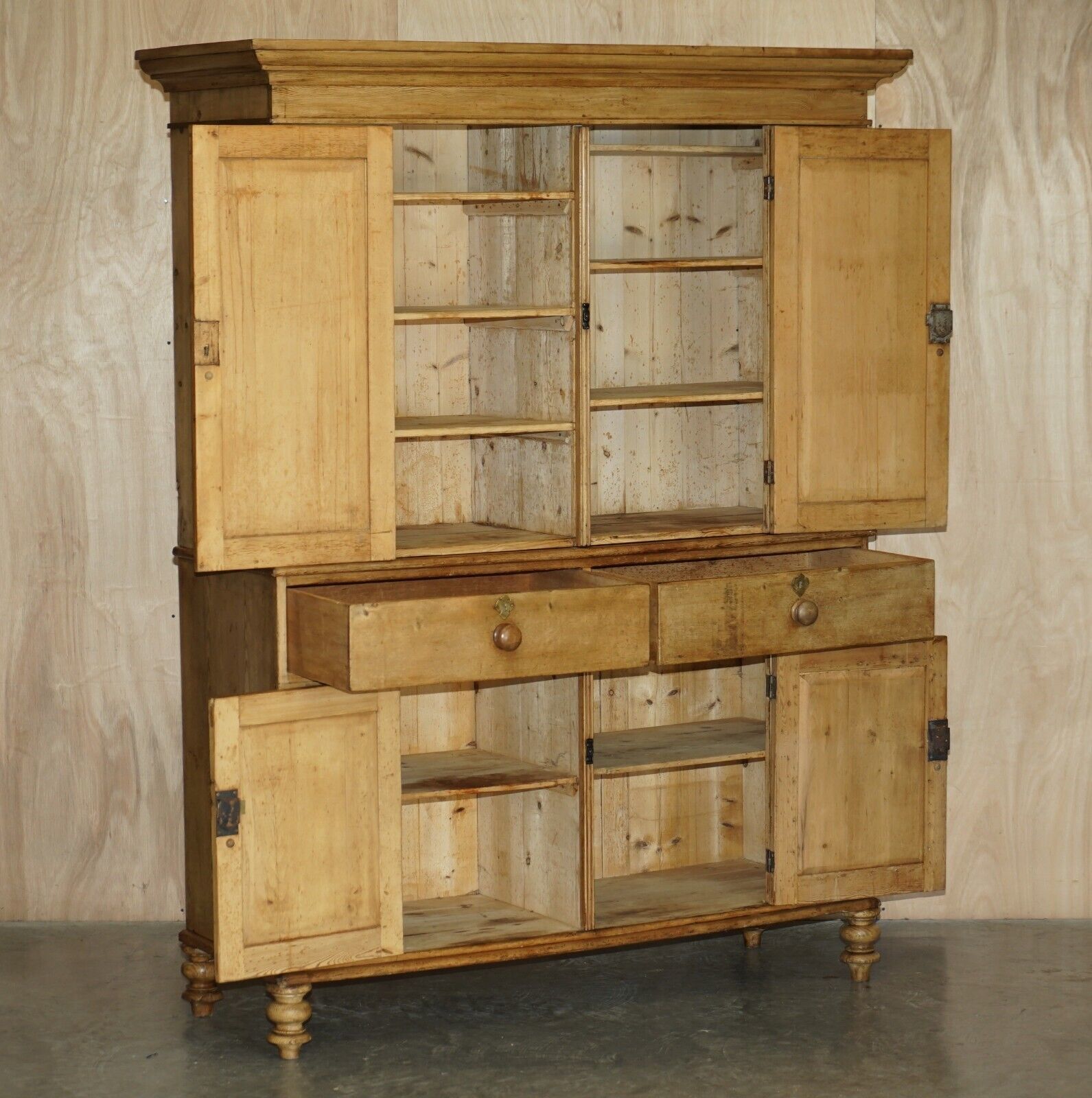 Furniture Large Antique Victorian Circa 1880 Oak Housekeepers Cupboard Drawers Linen Pots photo