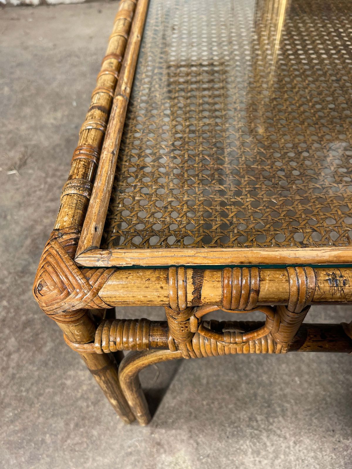 Mid Century Modern Italian Vivai Del Sud Hollywood Regency Bamboo Cane Glass Coffee Table photo furniture