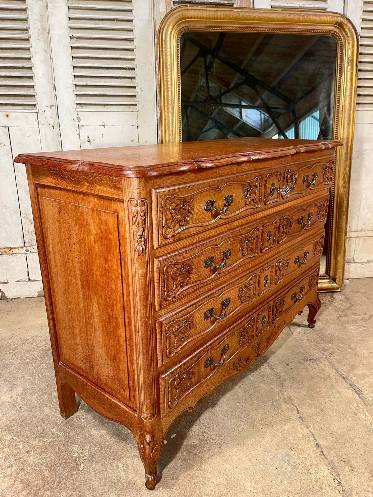 Antique French Carved Oak Serpentine Topped Commode Chest Drawers photo 535.0