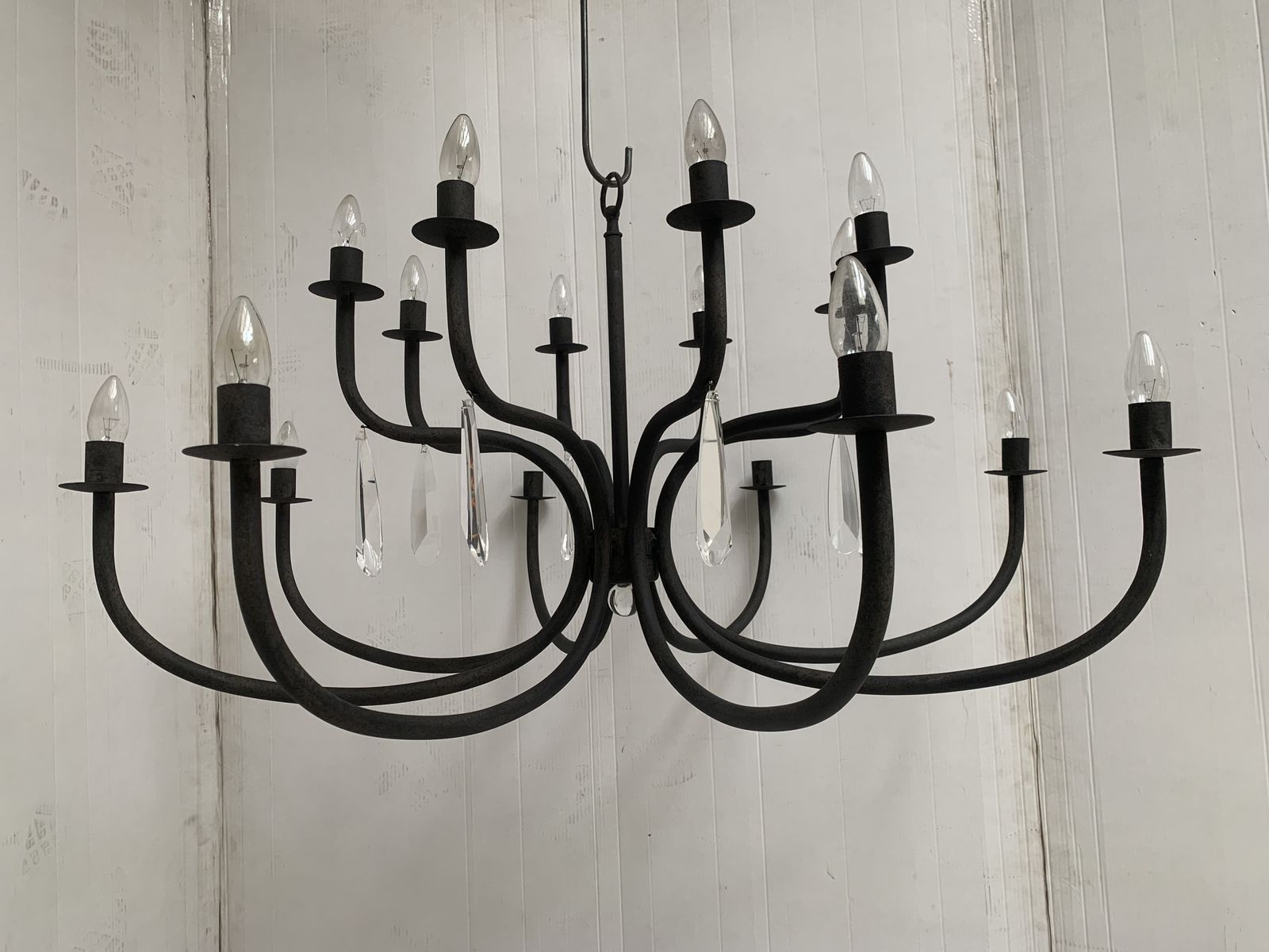 Chandelier In Matt Black Metal, 20 Lights, Wrought Iron Florentine Art Made In Italy photo 8432.0