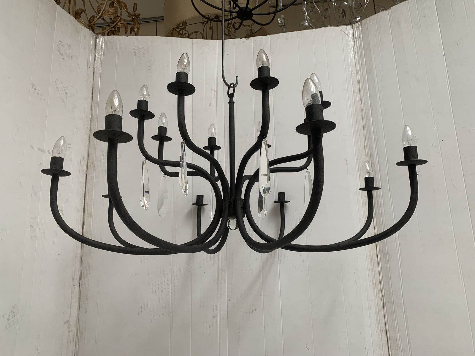 Chandelier In Matt Black Metal, 20 Lights, Wrought Iron Florentine Art Made In Italy photo buy