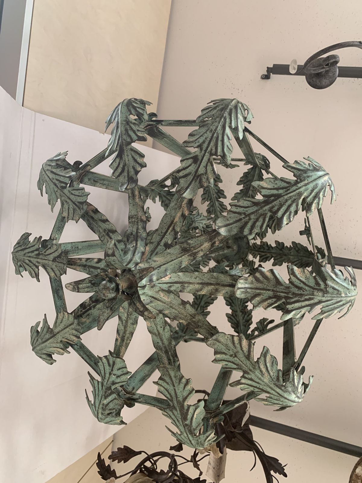 Chandelier In Green + Argilla Metal Big And Impressive  Wrought Iron Florentine Art Made In Italy photo vintage