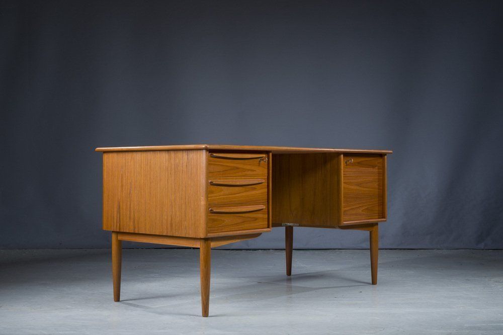Furniture Mid Century Danish Modern Teak Desk By Svend Madsen For Falster, 1970s photo