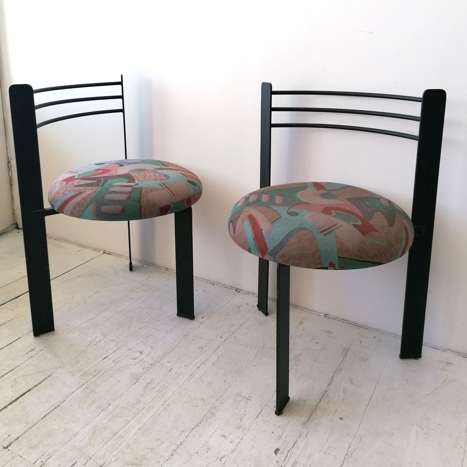 Memphis Milano Style Postmodern Powder Coated Steel, Plywood & Glass Dining Table With 6 Chairs, USA, 1980s photo Furniture