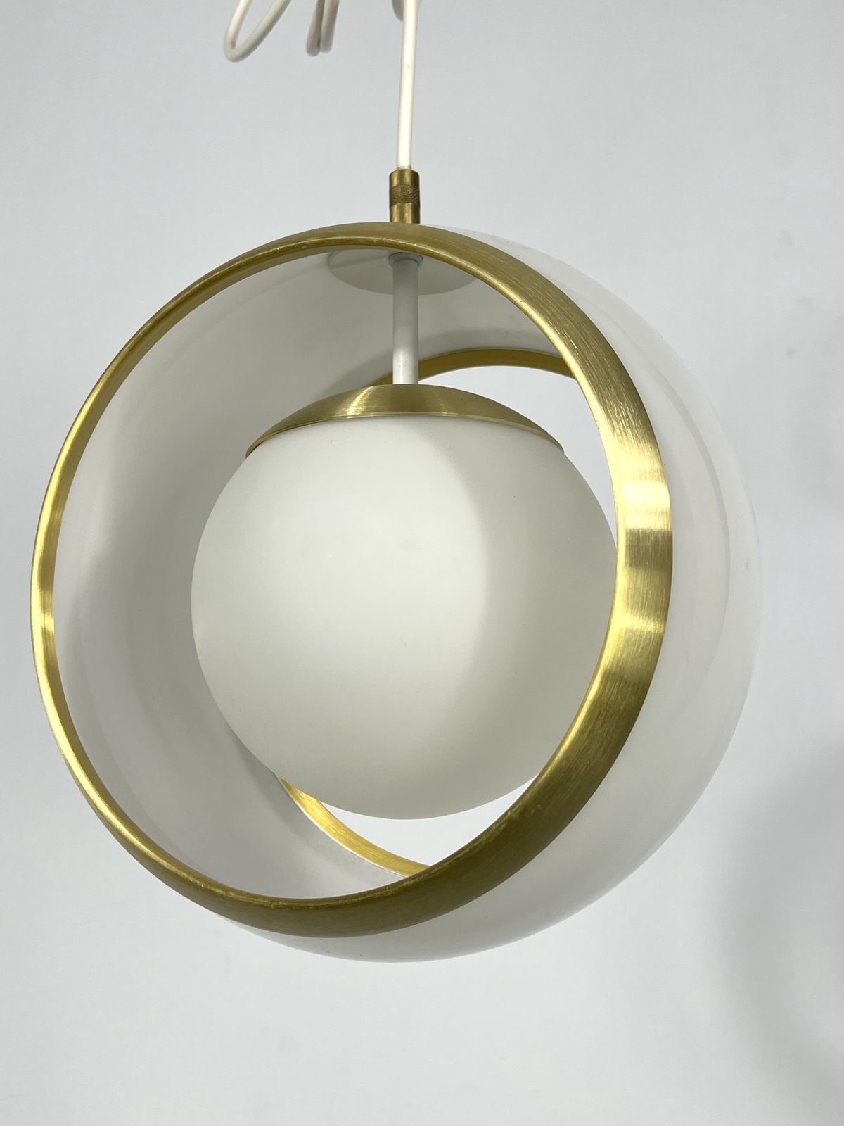 Stilux Milano, Gilded Aluminum, Opaline And Perspex Pendant. Italy 1960s photo 1133.6