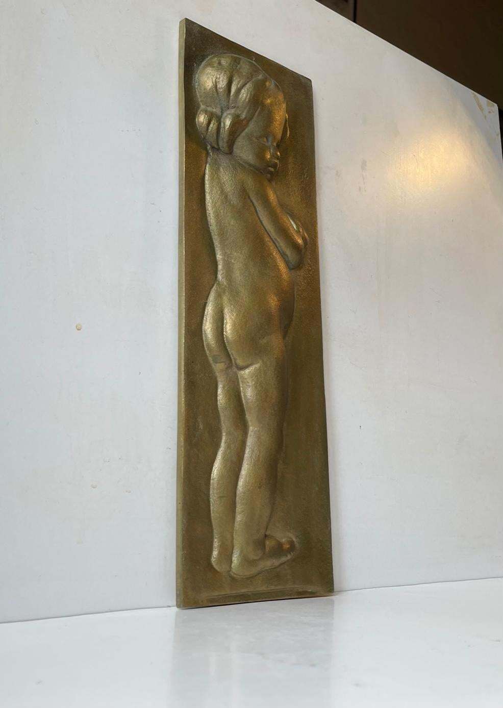 Bronze Relief Wall Plaque Of Infant Girl, Scandinavian, 1930s photo for sale