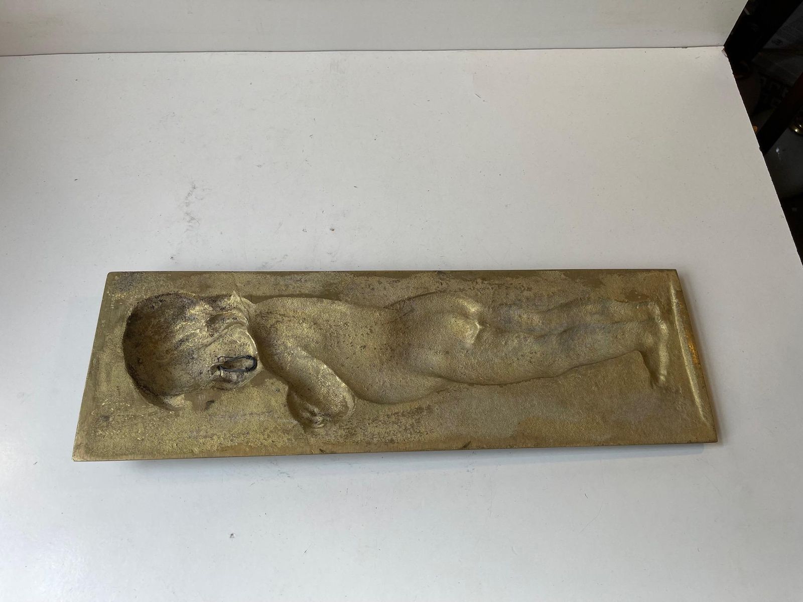 photo furniture Bronze Relief Wall Plaque Of Infant Girl, Scandinavian, 1930s