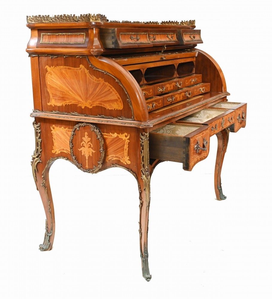 French Roll Top Desk Louis XVI Inlay Bureau photo vinterior