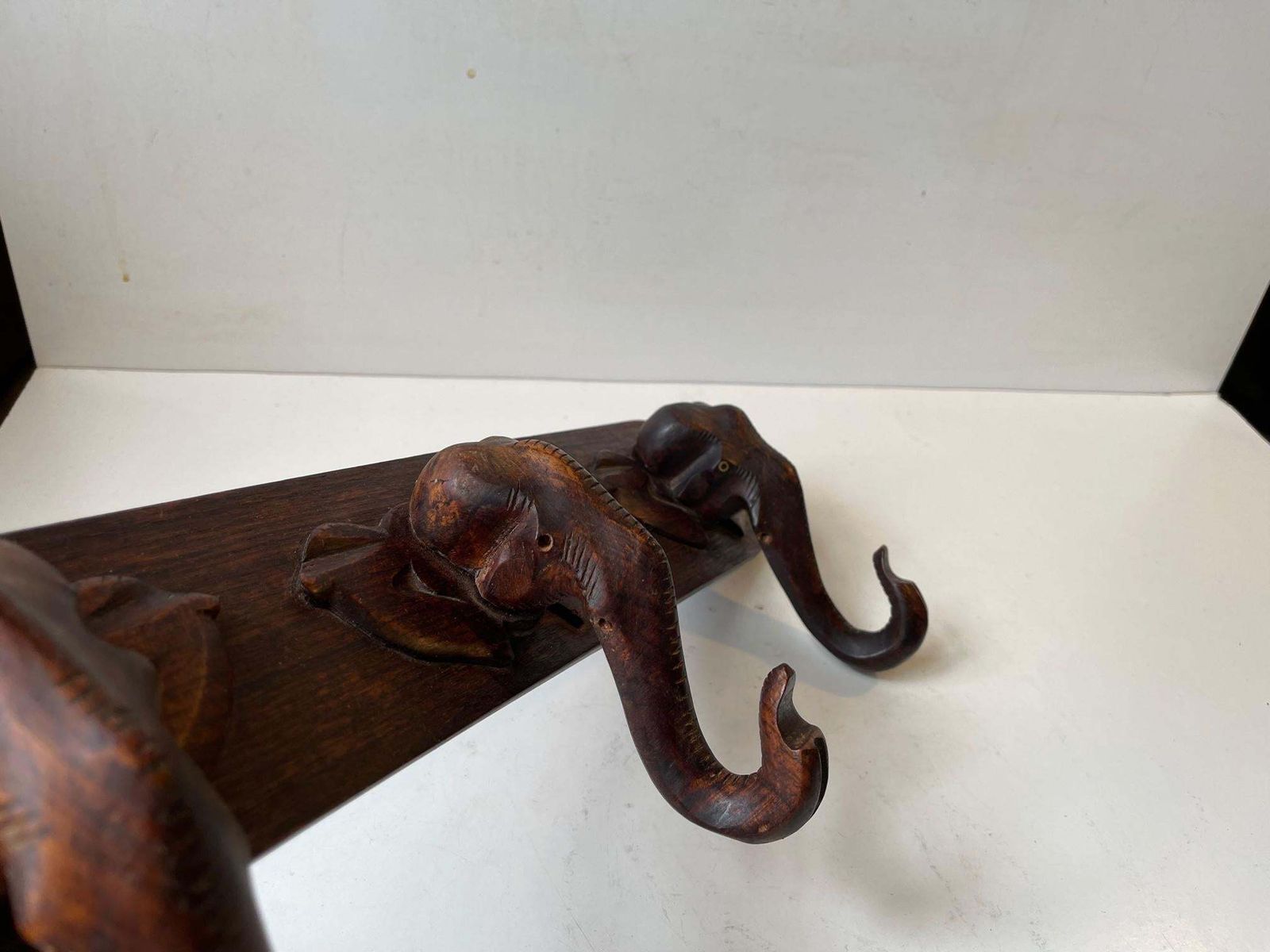 Hand Carved Elephant Coat Or Towel Rack In Dark Wood, 1930s photo 611.0