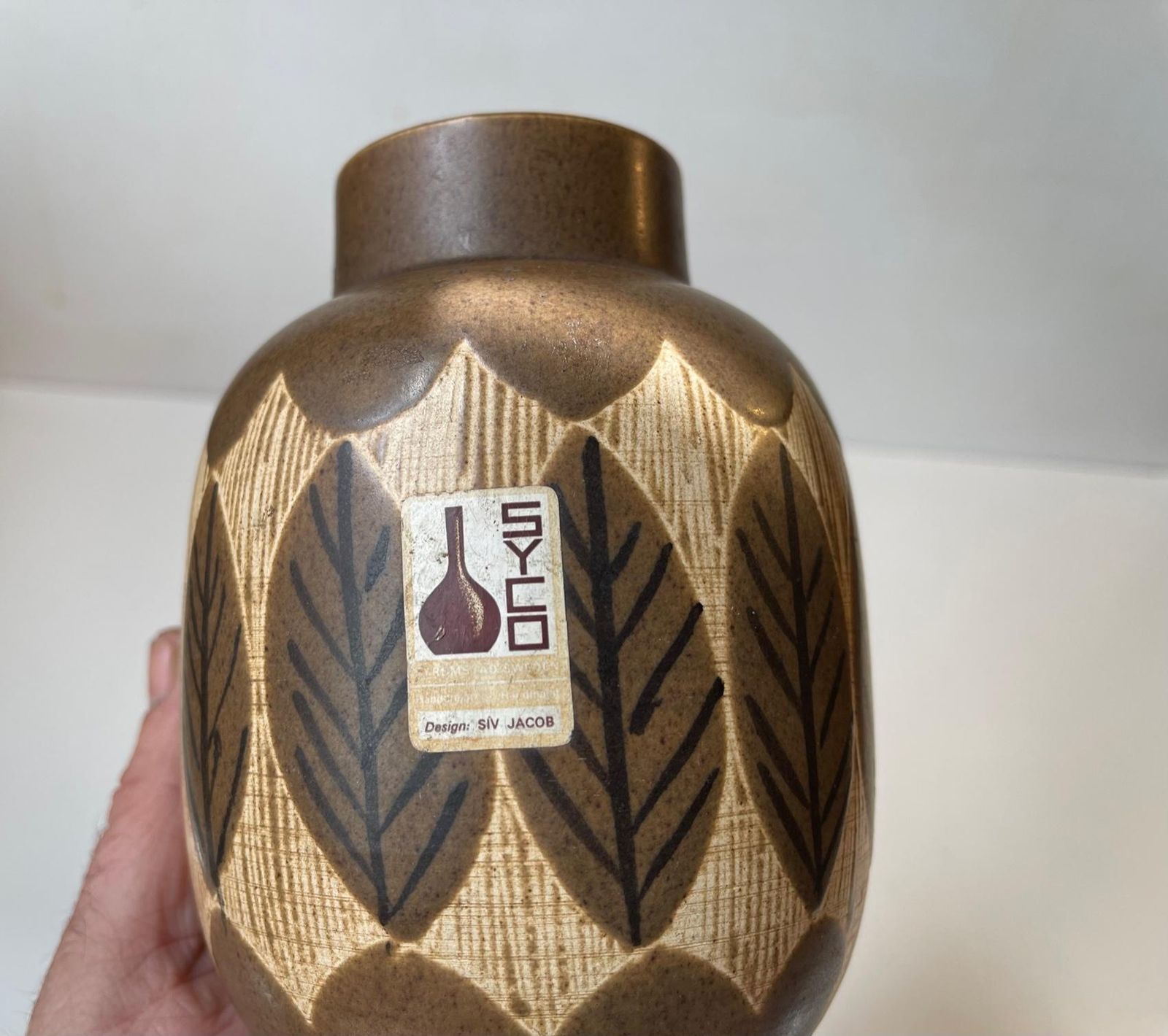 Jacob Siv Ceramic Vase With Leaves For Syco Sweden, 1970s photo Home Decor