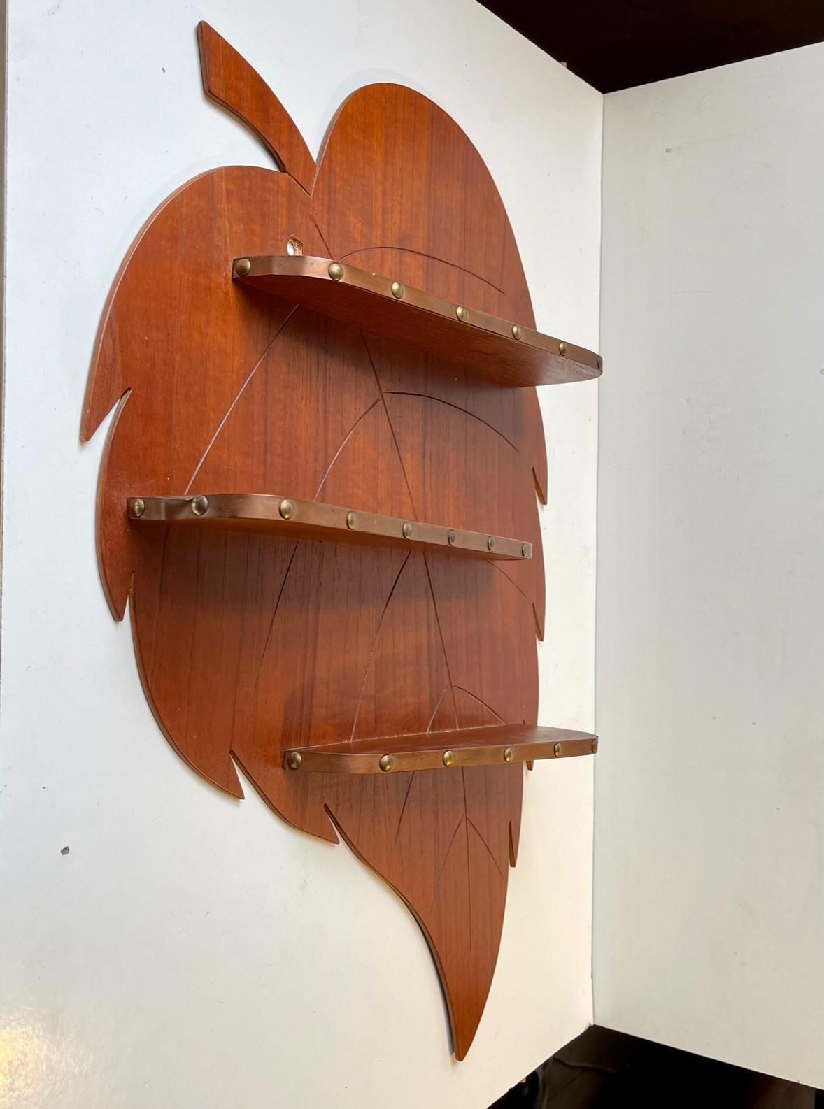 Danish Mid Century Leaf Spice Rack In Teak And Copper, 1960s photo Furniture