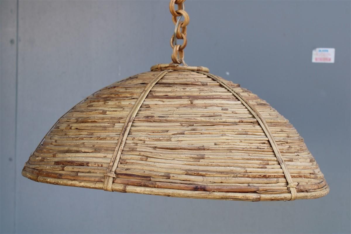 Mid Century Italian Design Round Chandelier Bamboo Whit Brass Part, 1950s photo for sale