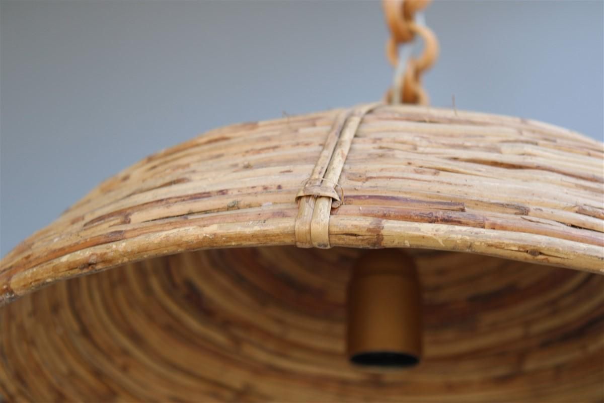 photo furniture Mid Century Italian Design Round Chandelier Bamboo Whit Brass Part, 1950s