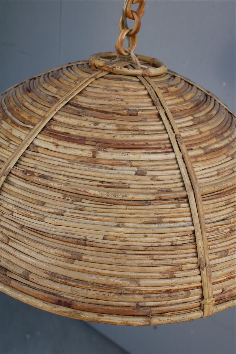photo vinterior Mid Century Italian Design Round Chandelier Bamboo Whit Brass Part, 1950s