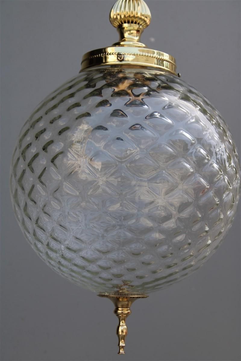 photo for sale Round Lantern Brass Gold And Murano Glass Venini Design, 1950s