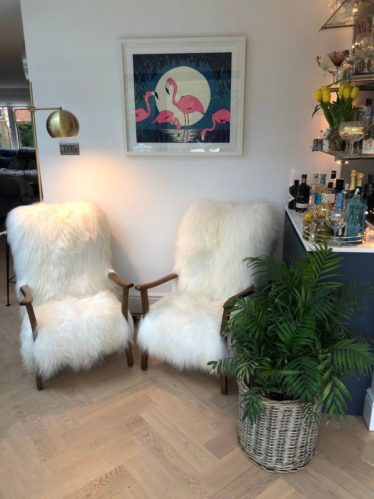 Sheepskin Icelandic, Luxury, White Fur, Genuine Mid Century Chair