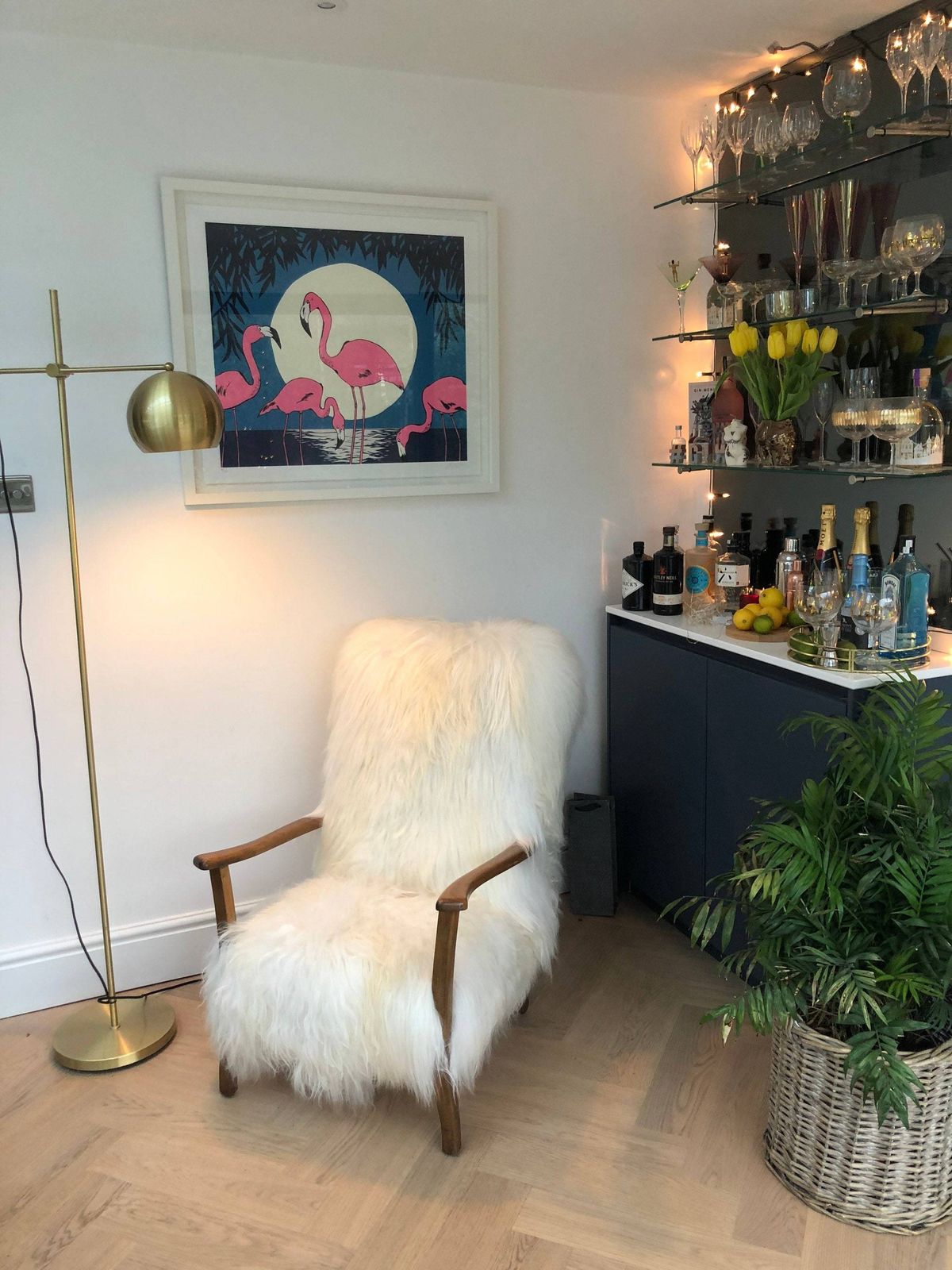 Sheepskin Icelandic, Luxury, White Fur, Genuine Mid Century Chair photo vintage