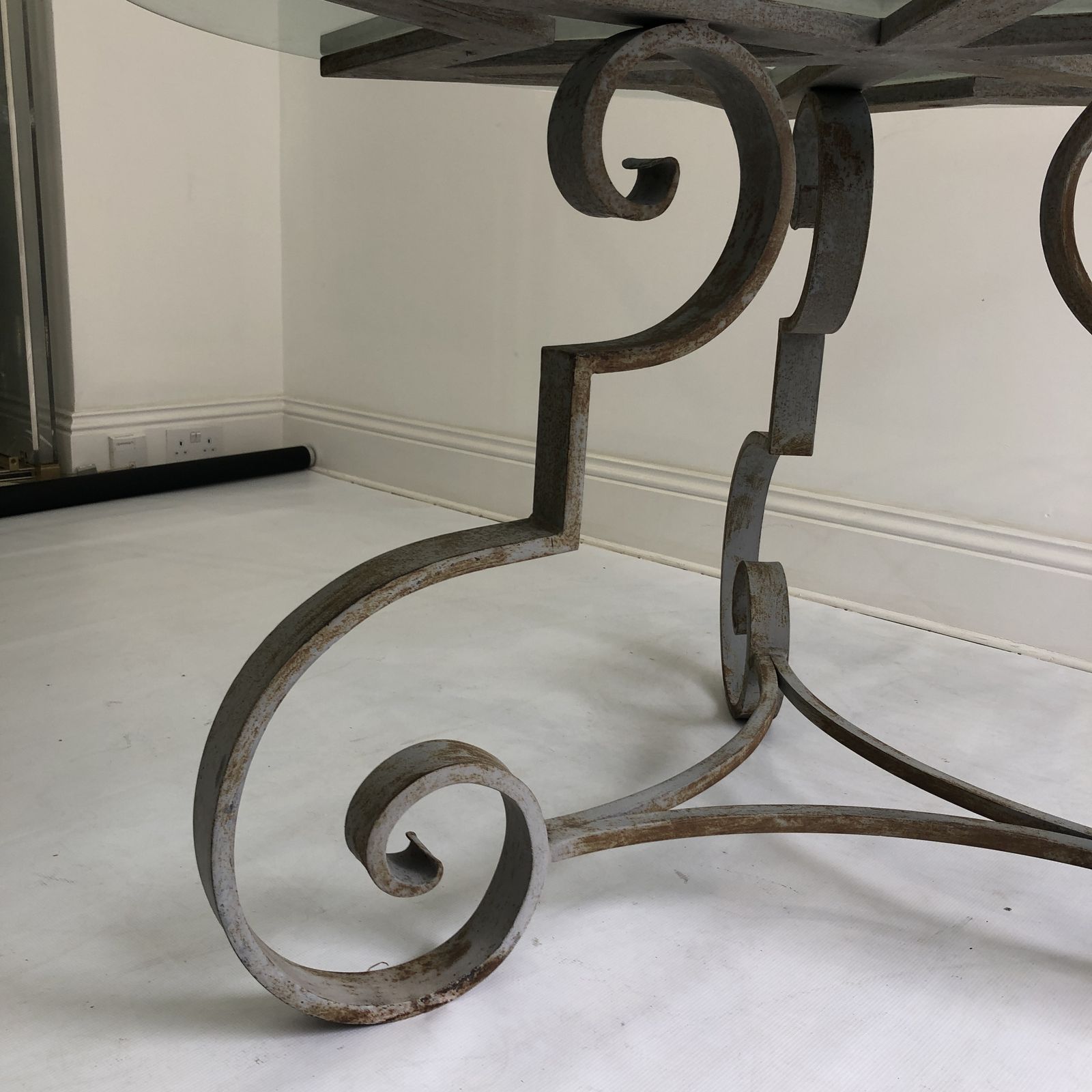 Cast Iron Round Dining Table, 1970s Garden Vintage Glass French Distressed photo Furniture