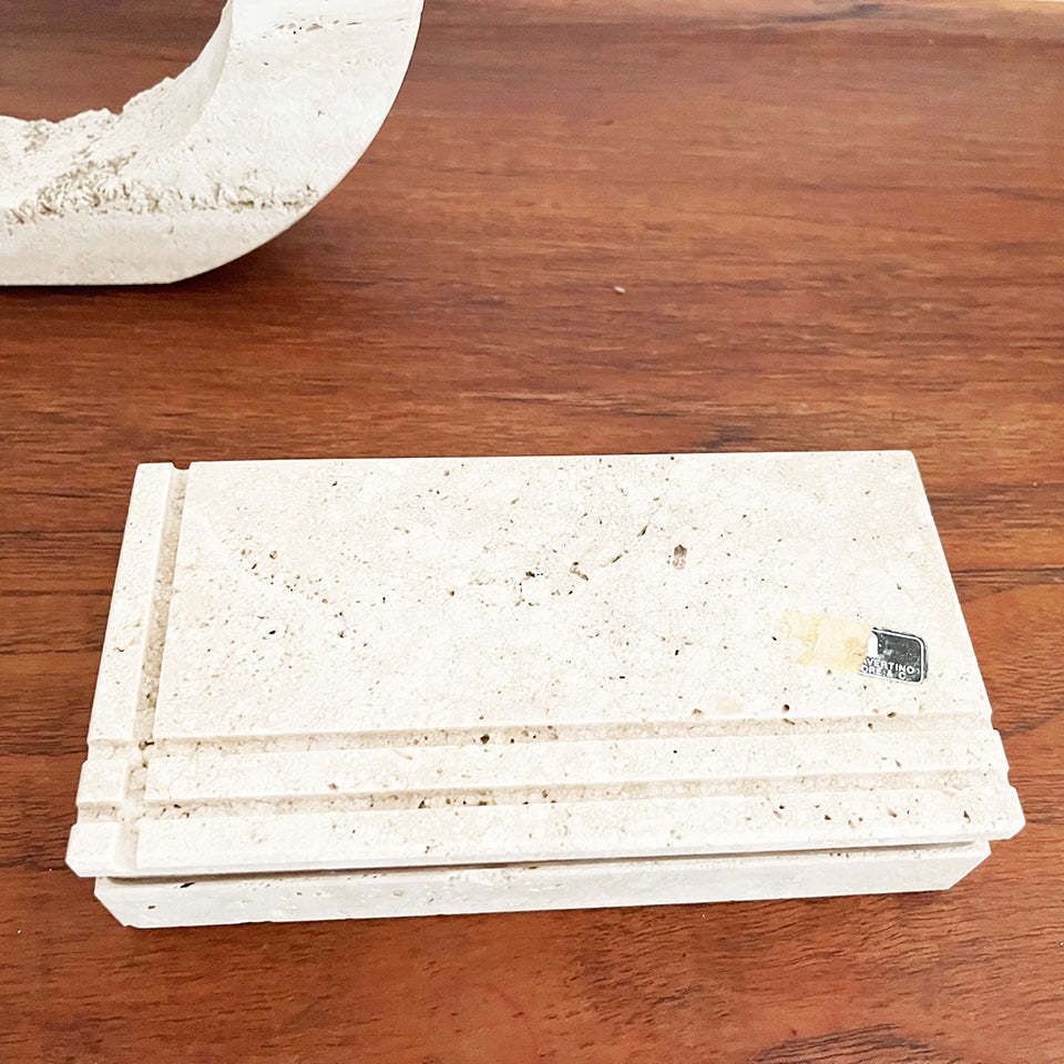 Triptych Candelabra, Lighter, Chest In Travertine F.Lli. Manelli 1970  Art photo Home Decor