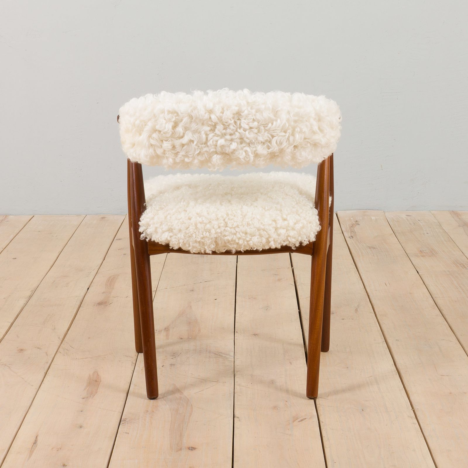 Th. Herlev, Farstrup Solid Teak Chair In Natural Sheepskin Upholstery, Denmark 1960s. photo 849.0