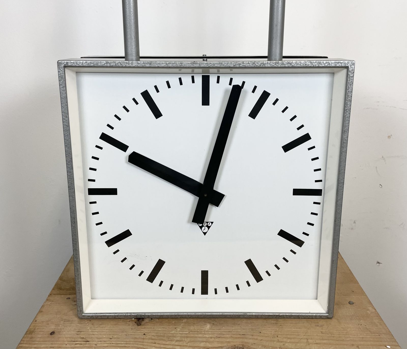 Large Square Industrial Double Sided Factory Clock From Pragotron, 1960s photo buy