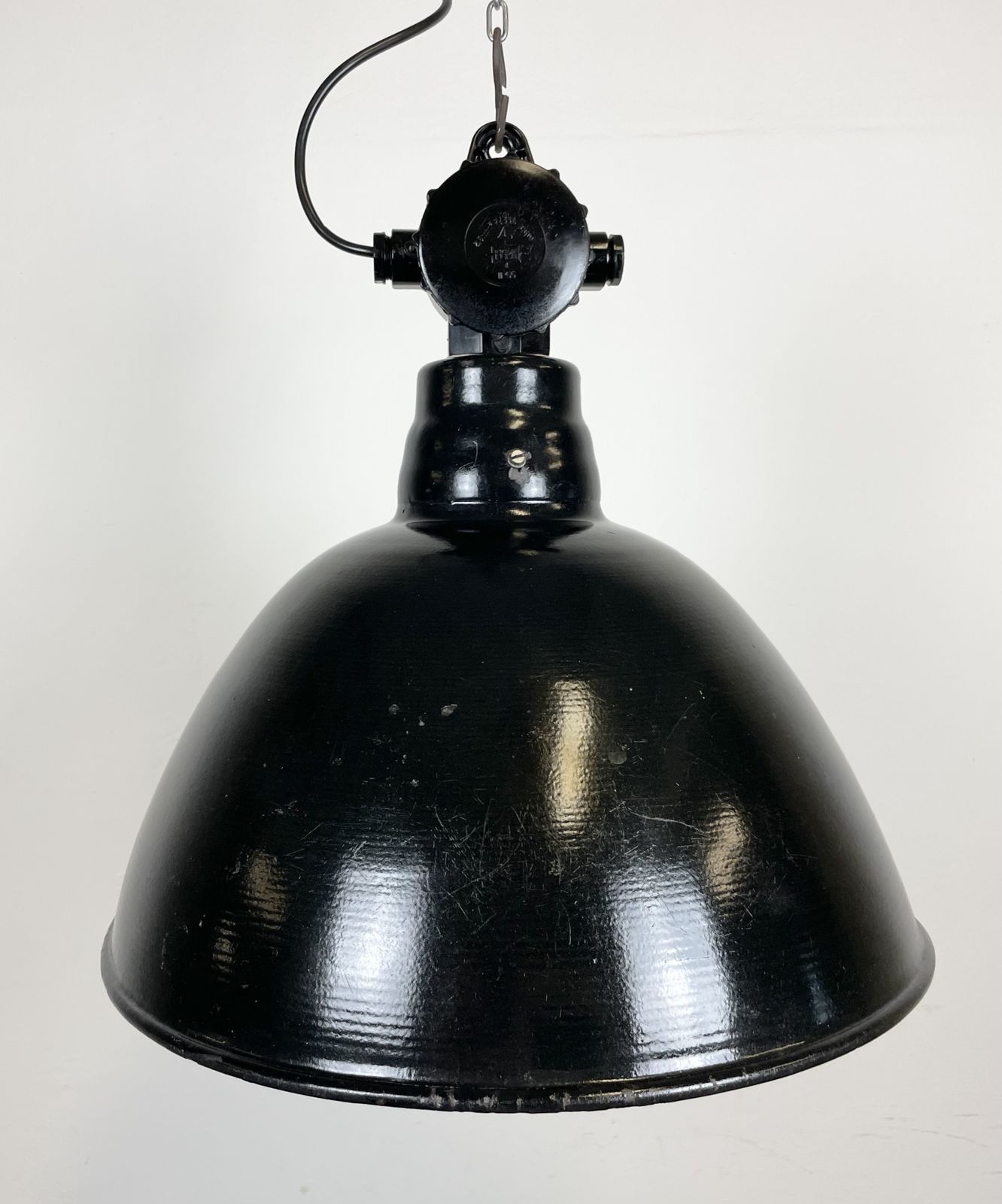 East German Black Enamel Factory Light By Lbd Veb Leuchtenbau Dresden, 1950s photo 219.0