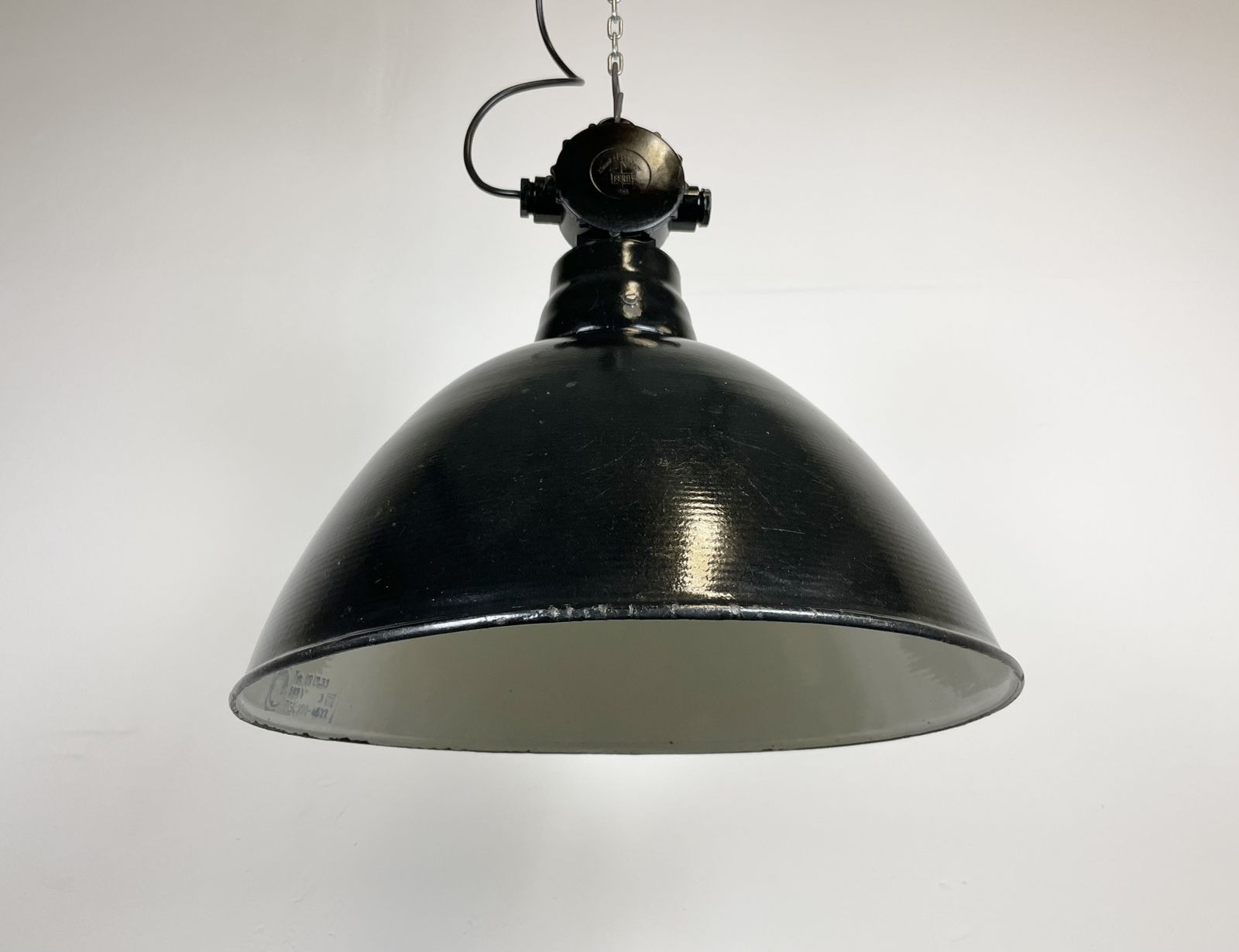 219.0 East German Black Enamel Factory Light By Lbd Veb Leuchtenbau Dresden, 1950s photo