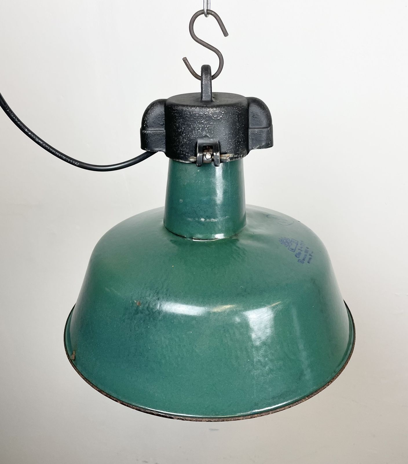 photo for sale Industrial Green Enamel Factory Lamp With Cast Iron Top, 1960s, 6x