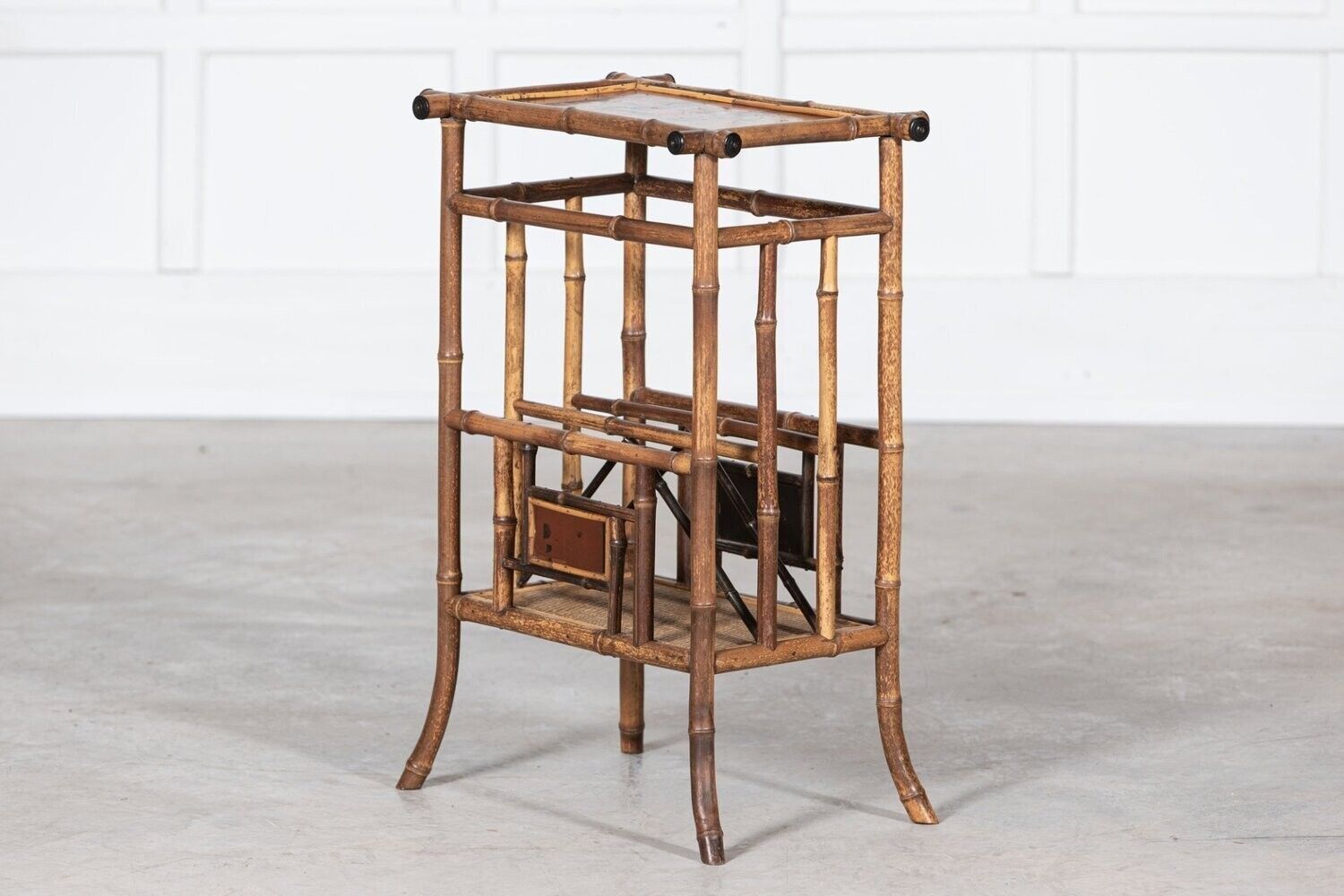 English 19thc Bamboo Side Table Magazine Rack