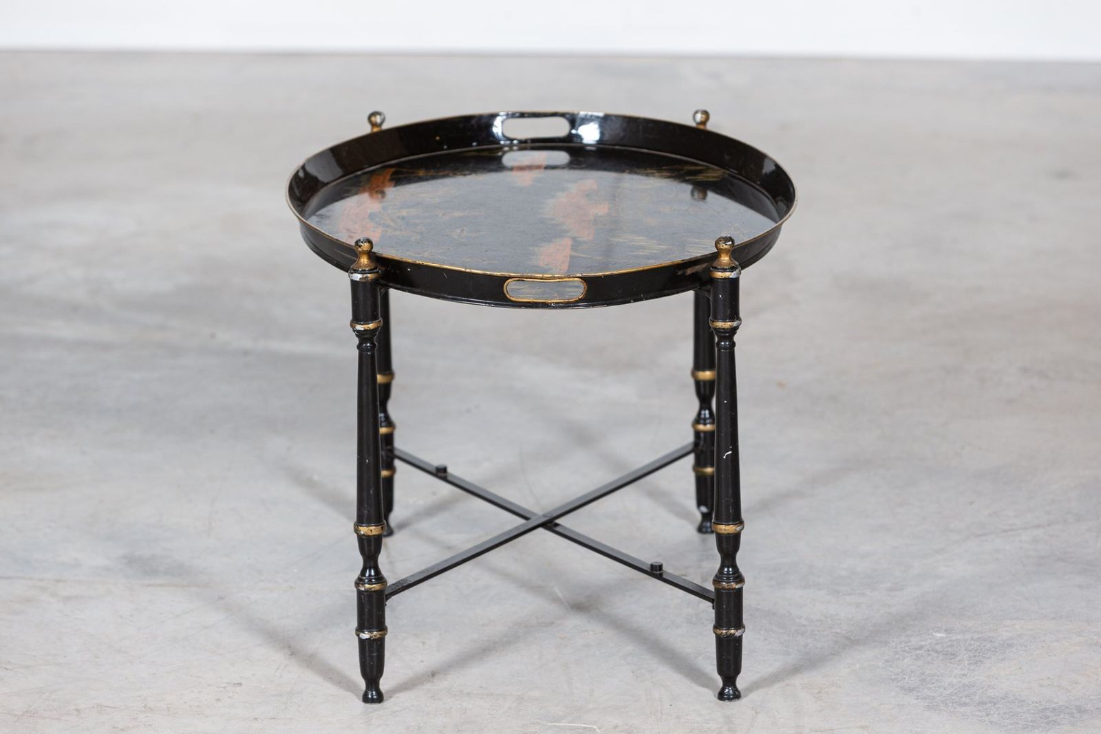 Mid Century Italian Chinoiserie Iron Tole Ware Tray Table photo vintage