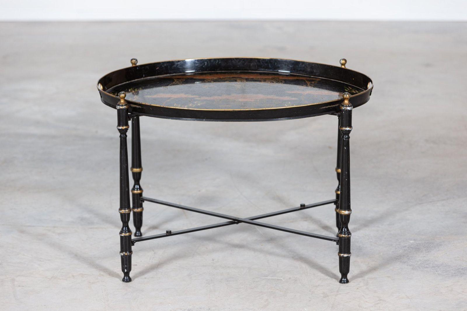 photo for sale Mid Century Italian Chinoiserie Iron Tole Ware Tray Table