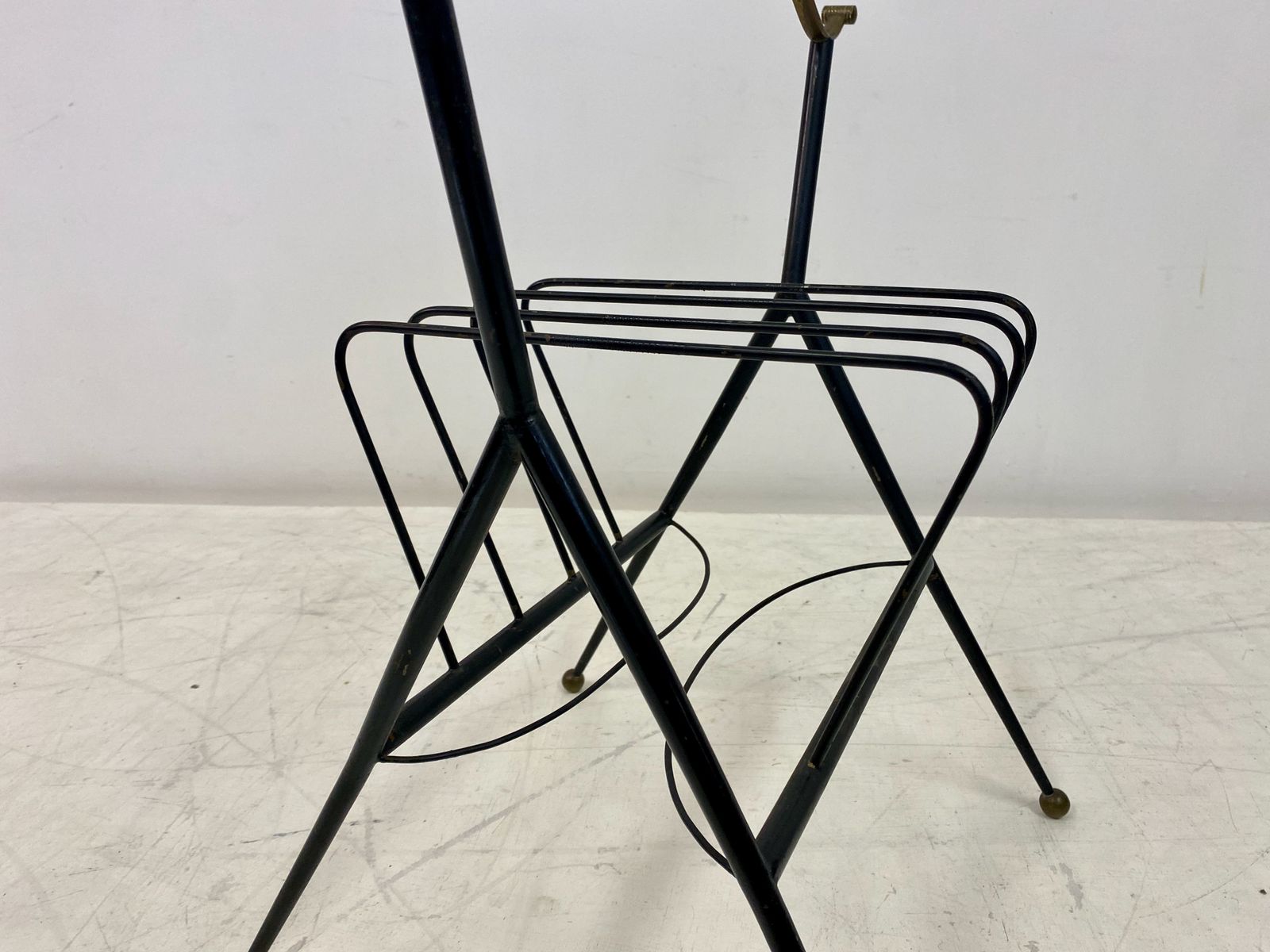1960s Italian Black Metal And Brass Magazine Rack photo vintage