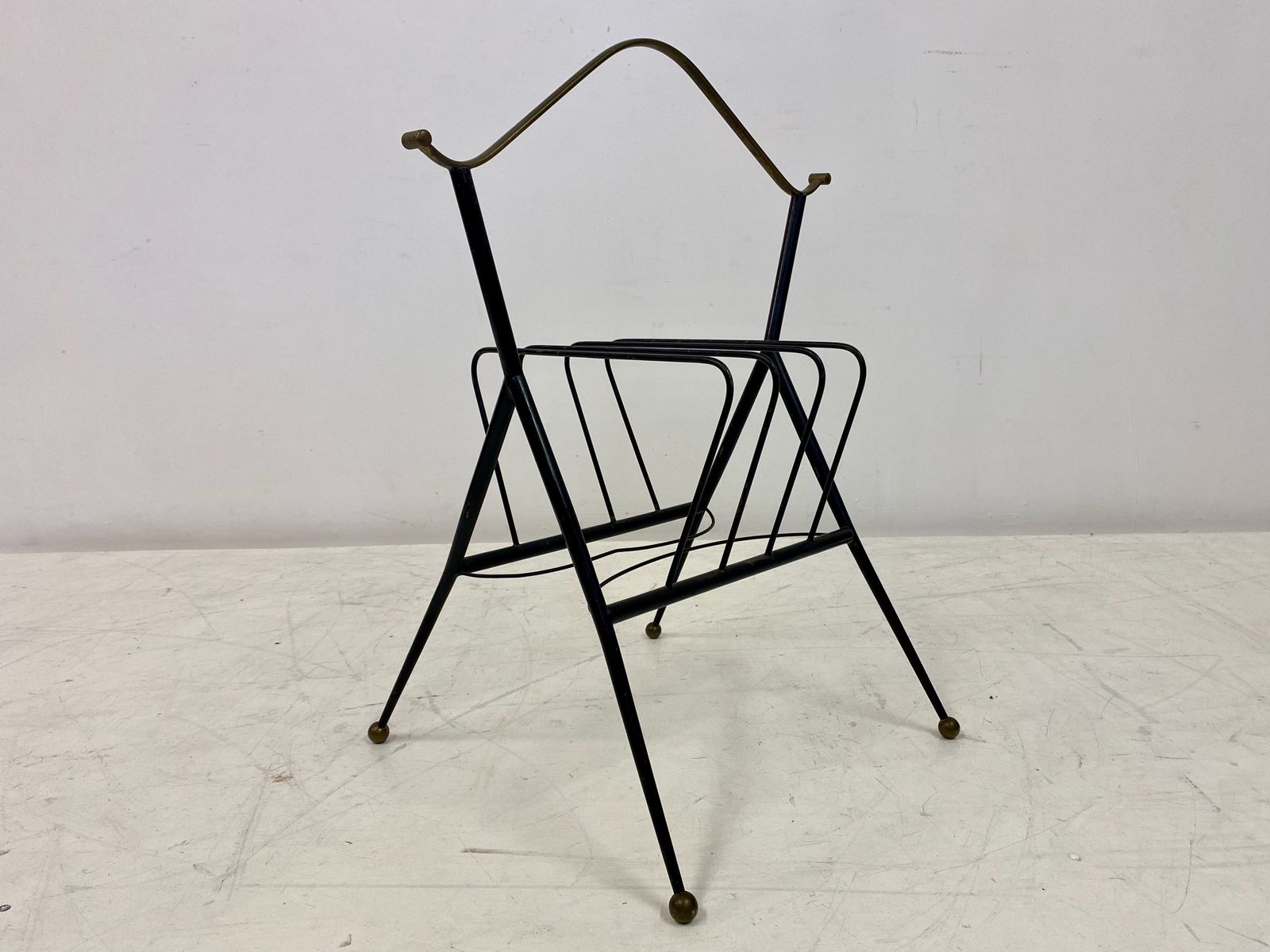 Home Decor 1960s Italian Black Metal And Brass Magazine Rack photo